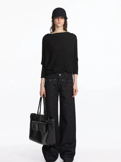 LYUOCHENG Wide Neck Batwing Sleeve Knit Top