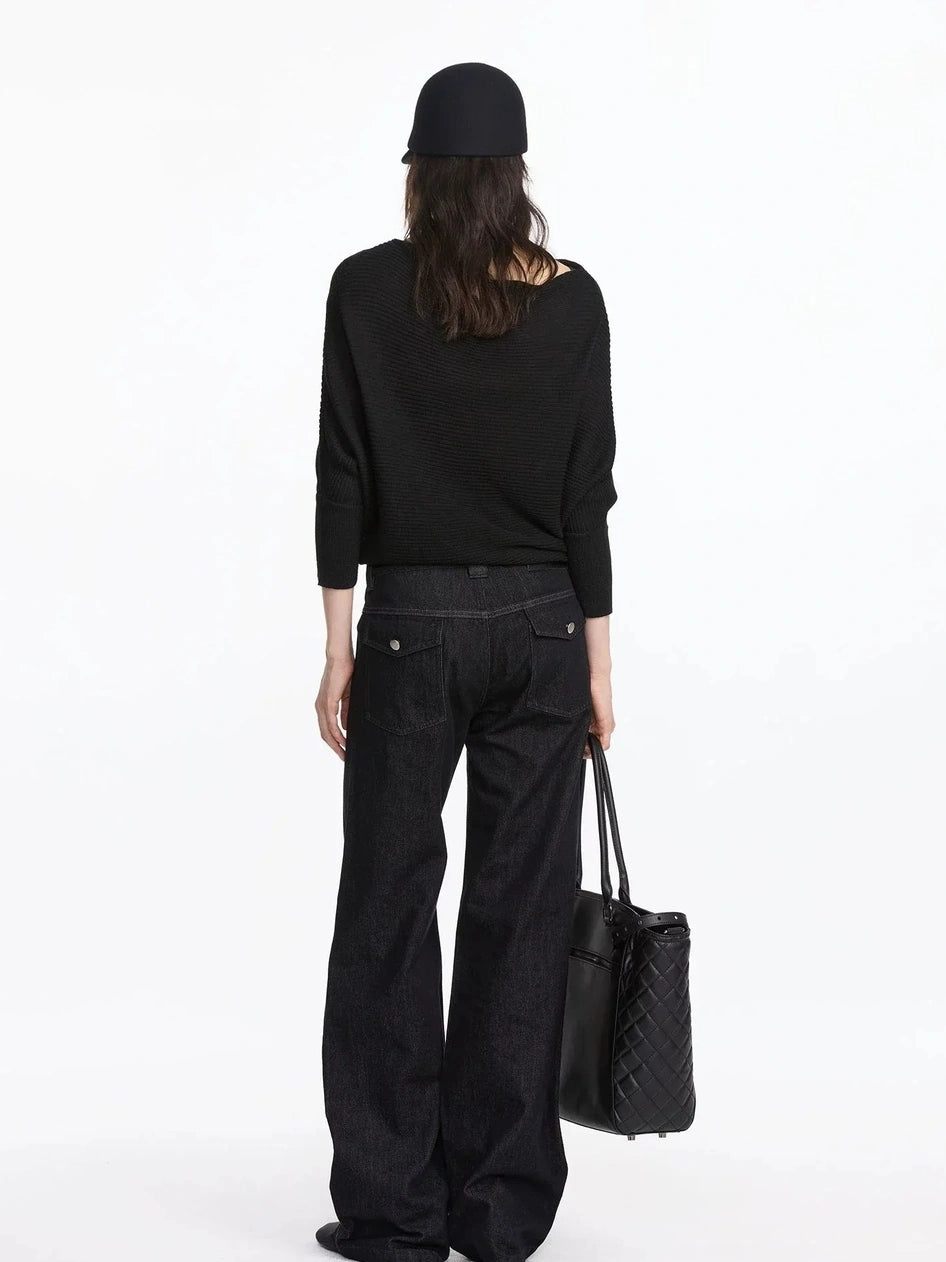 LYUOCHENG Wide Neck Batwing Sleeve Knit Top