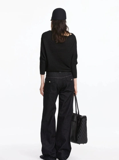 LYUOCHENG Wide Neck Batwing Sleeve Knit Top