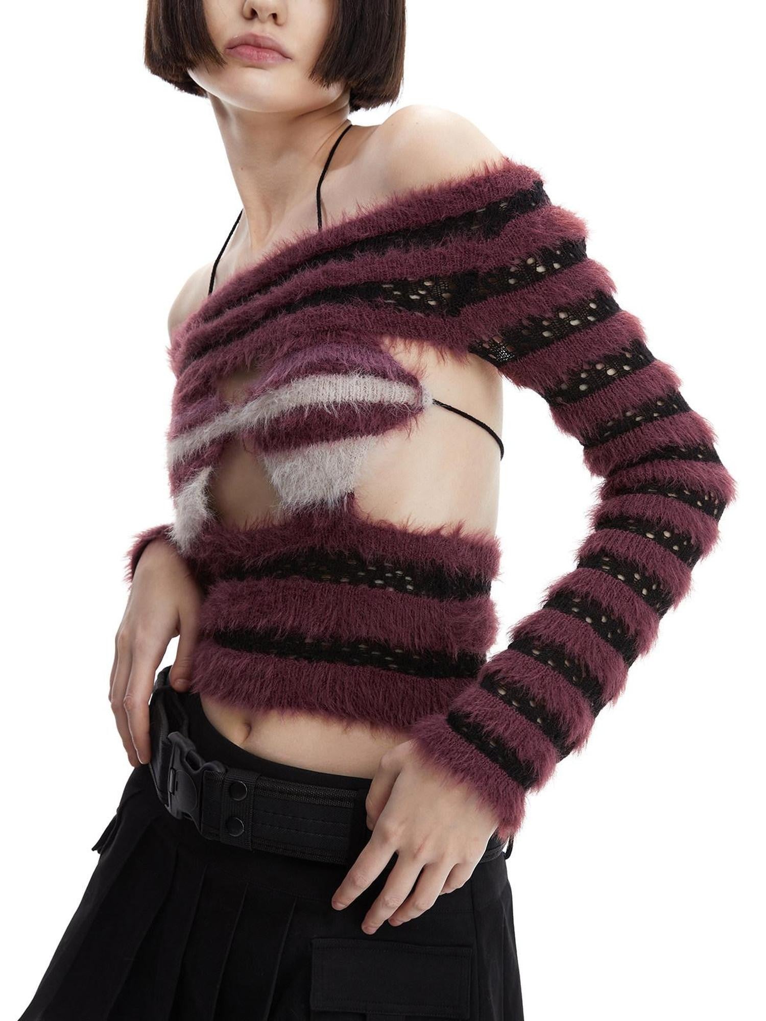 LYUOCHENG Wine Red Knitted Colorblock Lace Up Women&