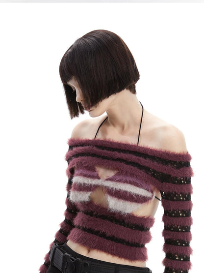 LYUOCHENG Wine Red Knitted Colorblock Lace Up Women&