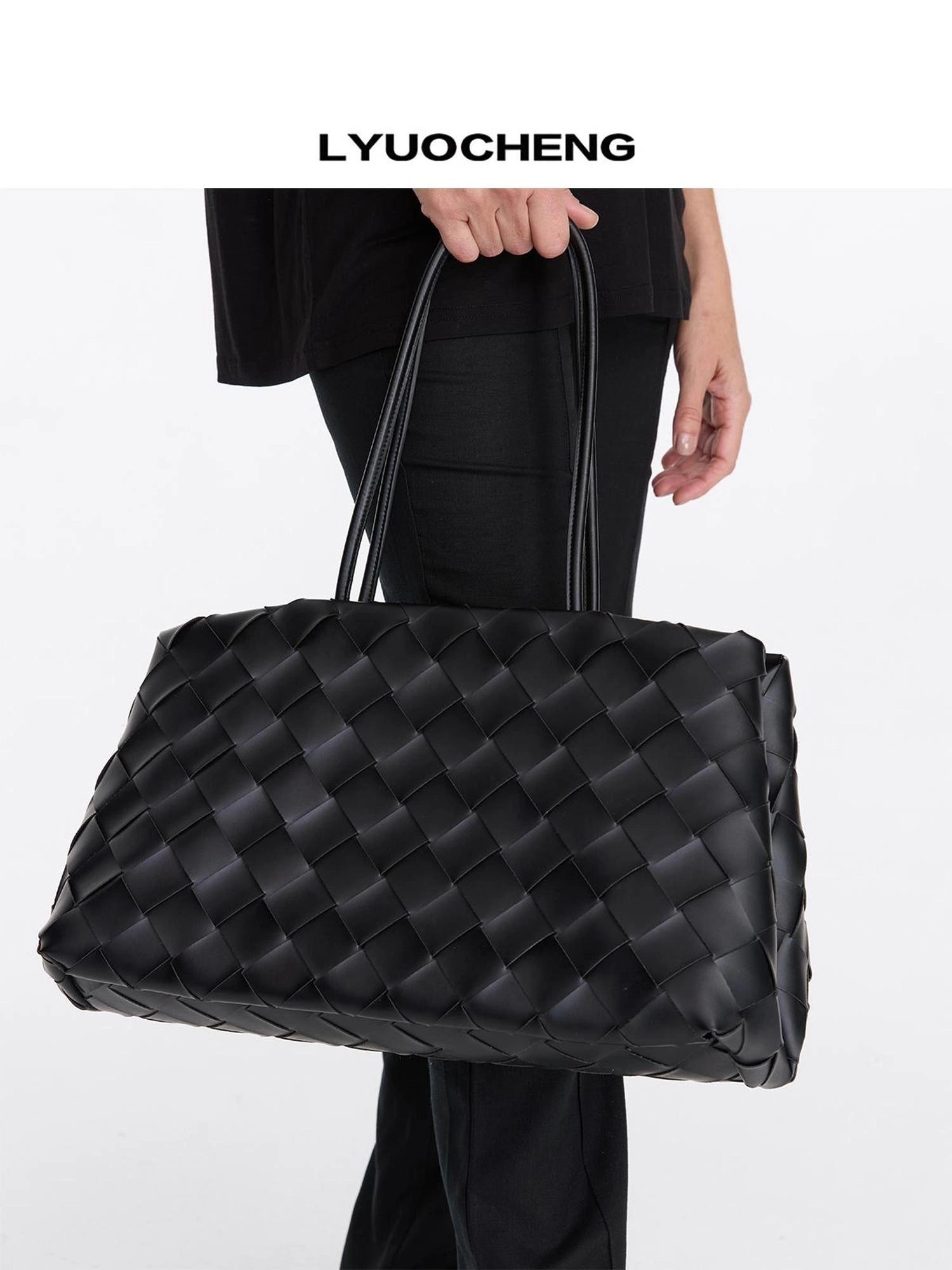 LYUOCHENG Woven Diamond Pattern Leather Tote