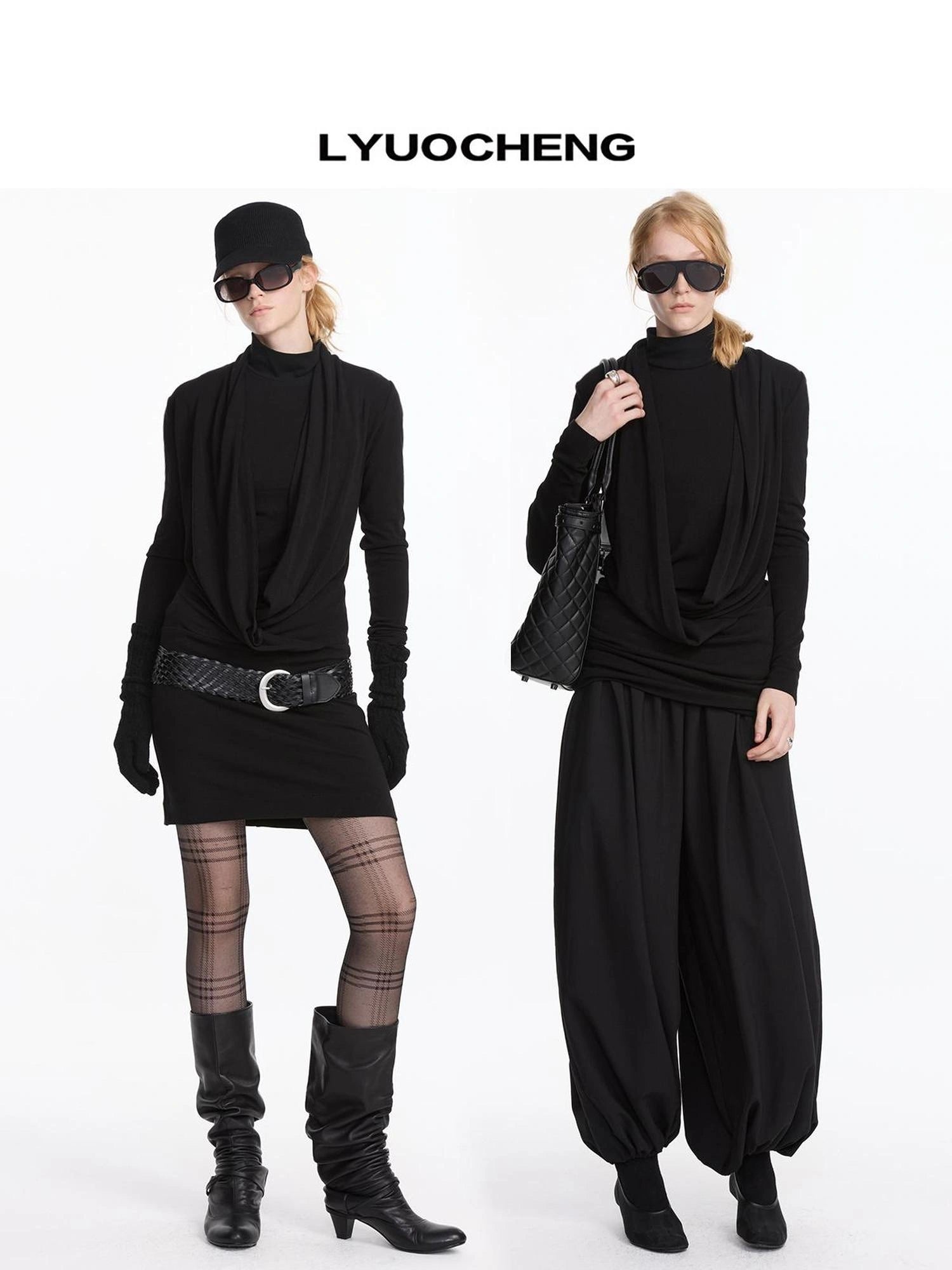 LYUOCHENG Y Drape Layered Knit V-neck T-shirt Long Sleeve