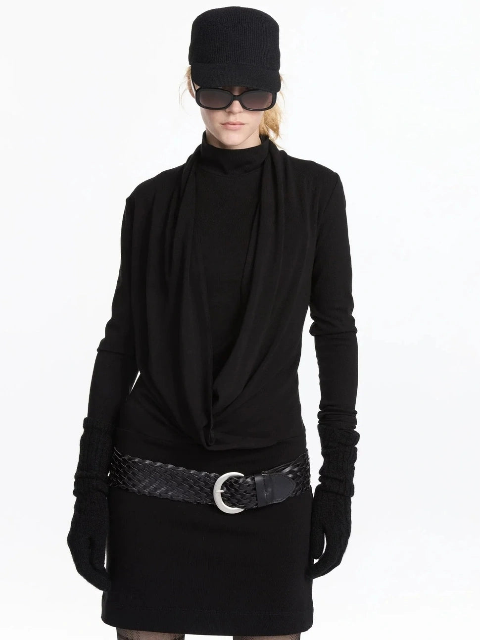 LYUOCHENG Y Drape Layered Knit V-neck T-shirt Long Sleeve