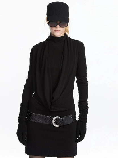 LYUOCHENG Y Drape Layered Knit V-neck T-shirt Long Sleeve