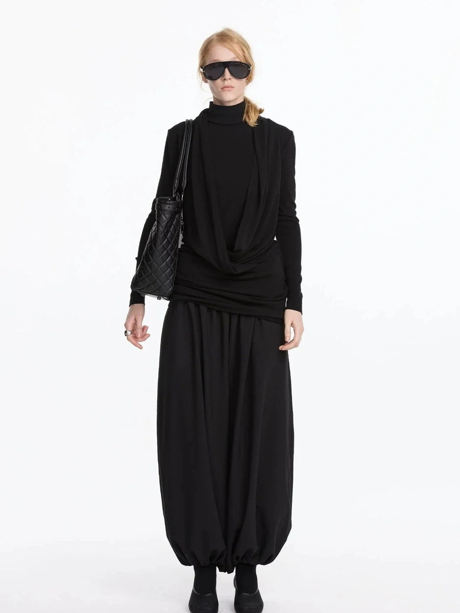 LYUOCHENG Y Drape Layered Knit V-neck T-shirt Long Sleeve