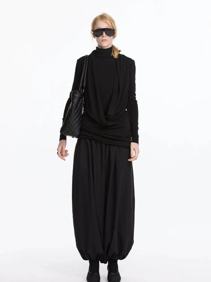 LYUOCHENG Y Drape Layered Knit V-neck T-shirt Long Sleeve