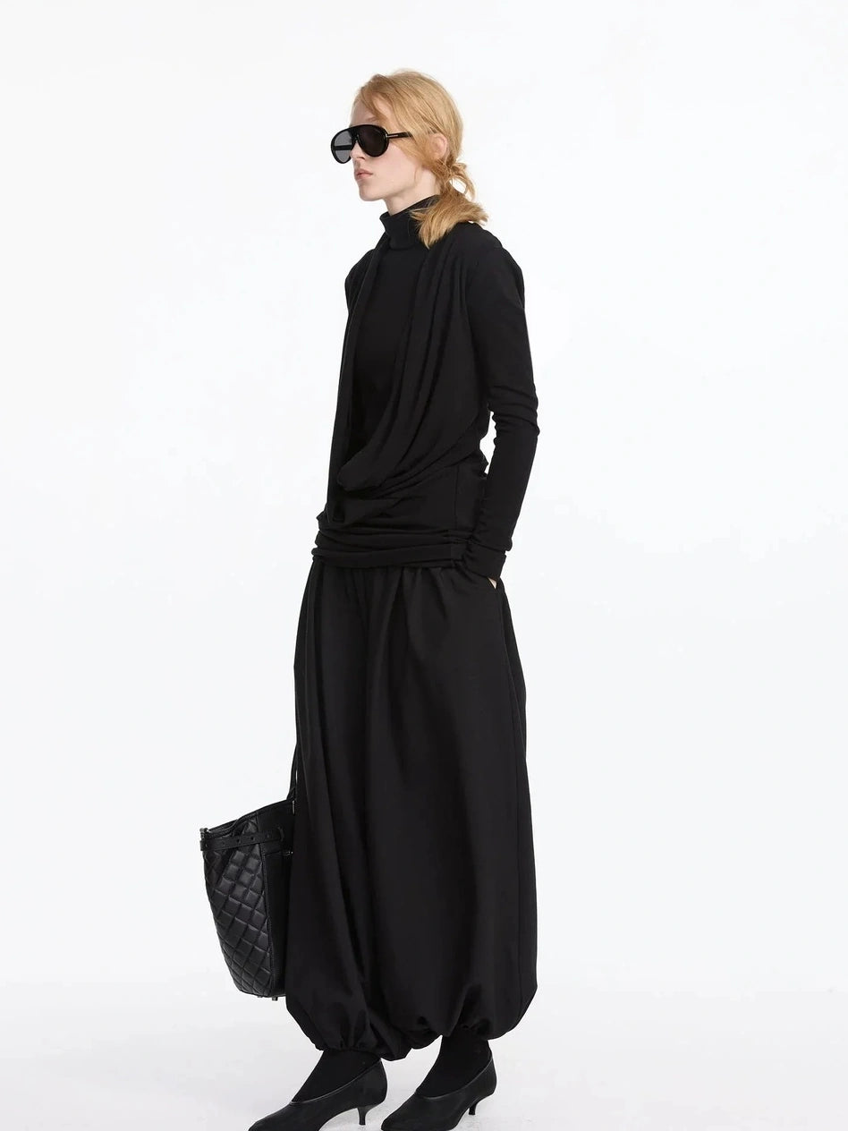 LYUOCHENG Y Drape Layered Knit V-neck T-shirt Long Sleeve