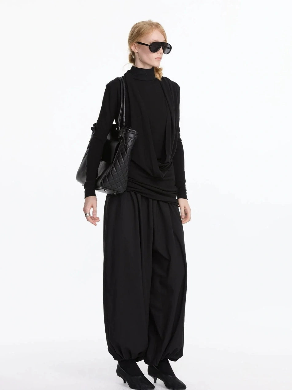 LYUOCHENG Y Drape Layered Knit V-neck T-shirt Long Sleeve