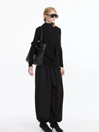 LYUOCHENG Y Drape Layered Knit V-neck T-shirt Long Sleeve