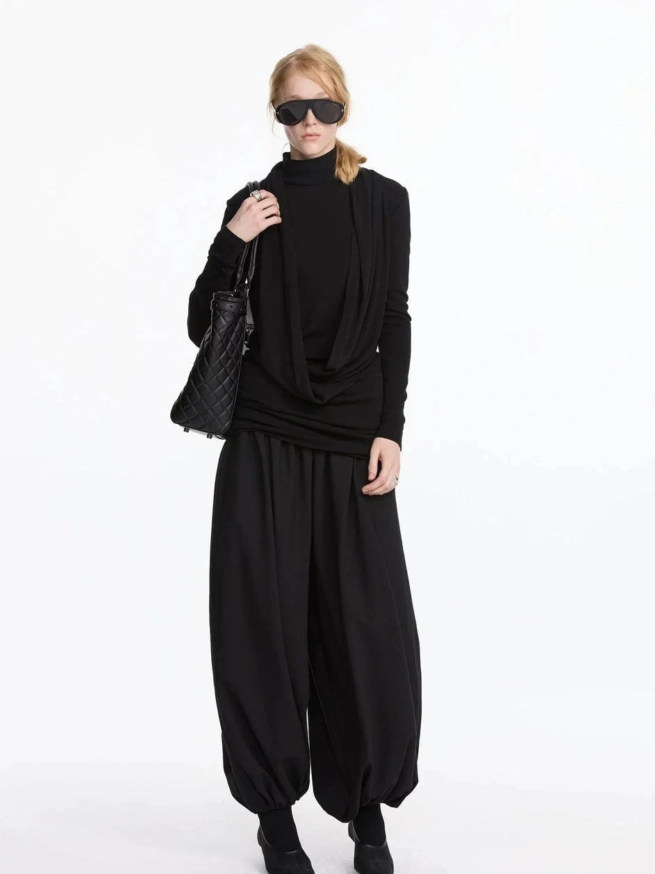 LYUOCHENG Y Drape Layered Knit V-neck T-shirt Long Sleeve