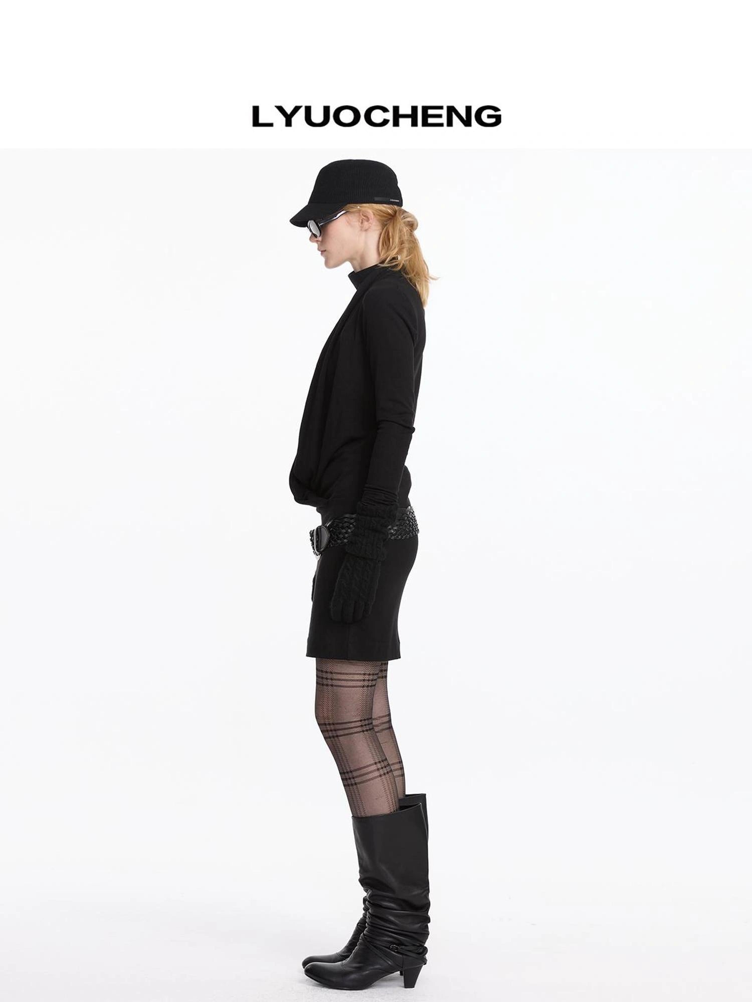 LYUOCHENG Y Drape Layered Knit V-neck T-shirt Long Sleeve