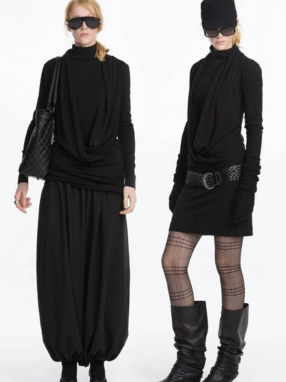 LYUOCHENG Y Drape Layered Knit V-neck T-shirt Long Sleeve