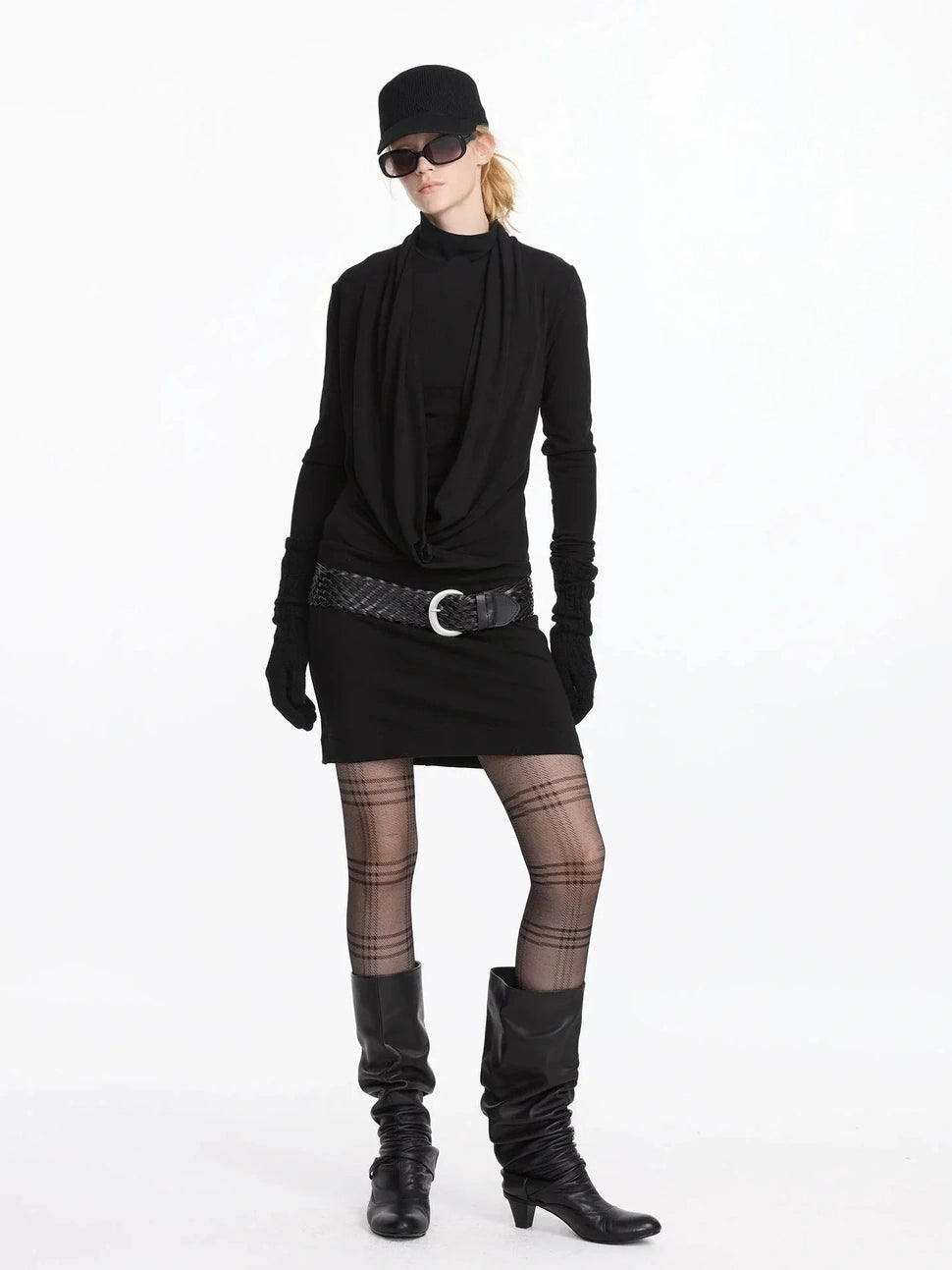 LYUOCHENG Y Drape Layered Knit V-neck T-shirt Long Sleeve