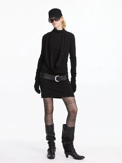 LYUOCHENG Y Drape Layered Knit V-neck T-shirt Long Sleeve