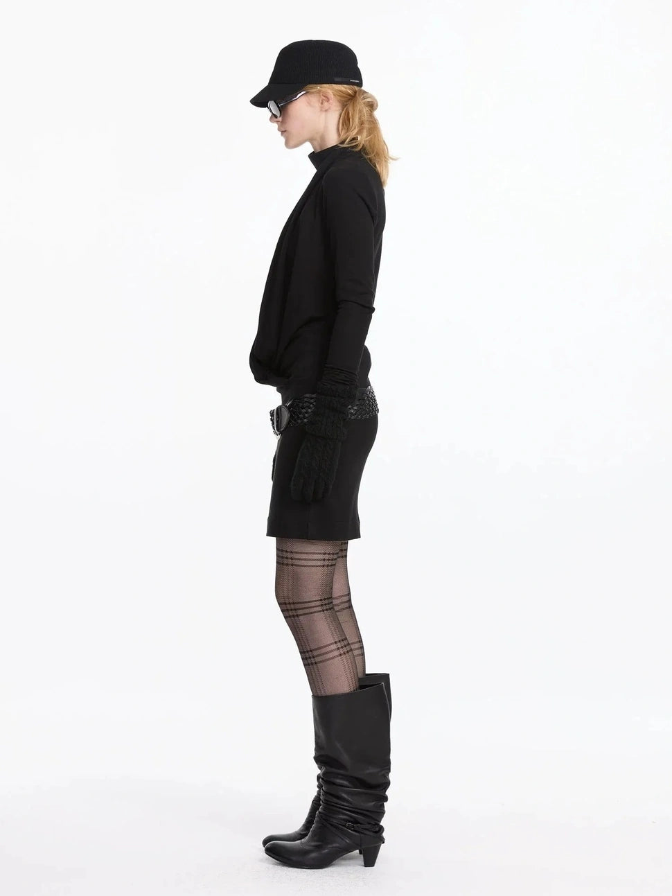 LYUOCHENG Y Drape Layered Knit V-neck T-shirt Long Sleeve