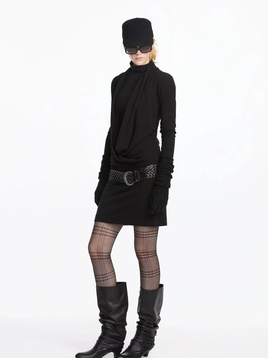 LYUOCHENG Y Drape Layered Knit V-neck T-shirt Long Sleeve