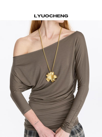 LYUOCHENG Zircon Egg Flower Geometric Pendant Necklace