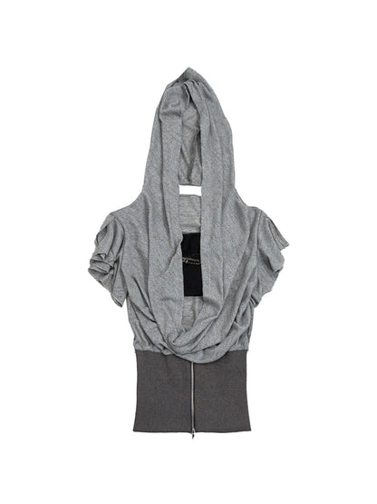 DoublePunch Lace-Up Batwing Sleeve Hollow Knit Cropped T-Shirt