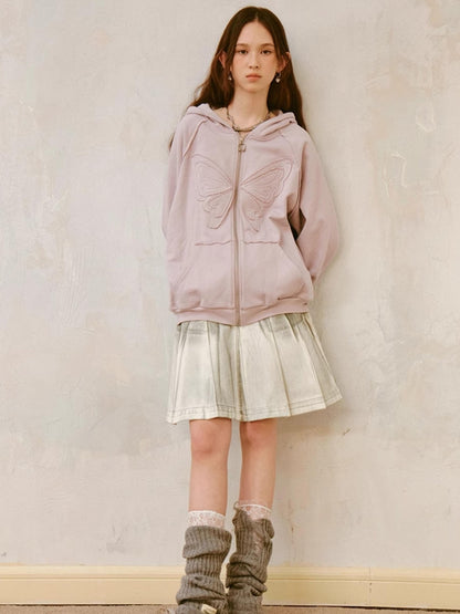 DIDDI MODA Lace Bow Butterfly Hoodie Grey Oversized Cotton Sweatshirt