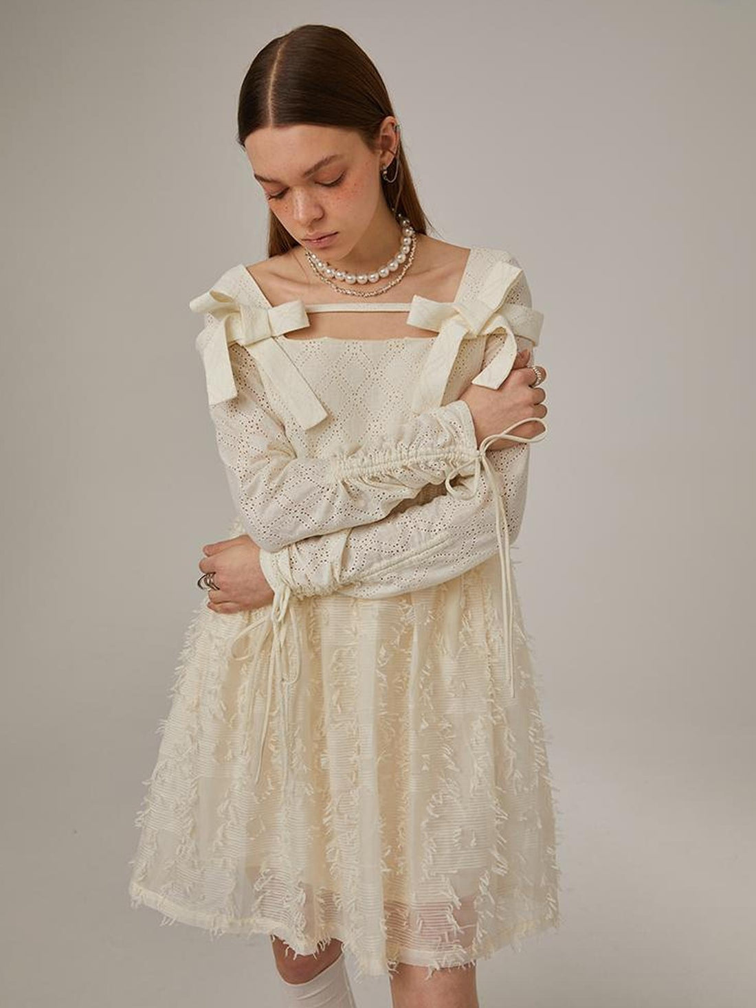 DIDDI MODA Lace Bow Checkered Spring Dress