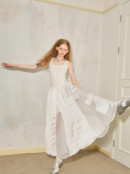DIDDI MODA Lace Bow Embroidered A Line Dress With Slit Insert