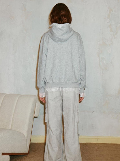 DIDDI MODA Lace Bow Gray Hoodie