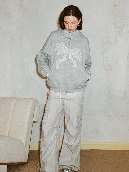 DIDDI MODA Lace Bow Gray Hoodie