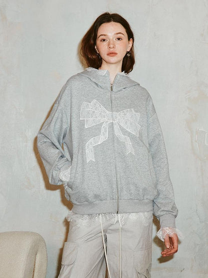 DIDDI MODA Lace Bow Gray Hoodie