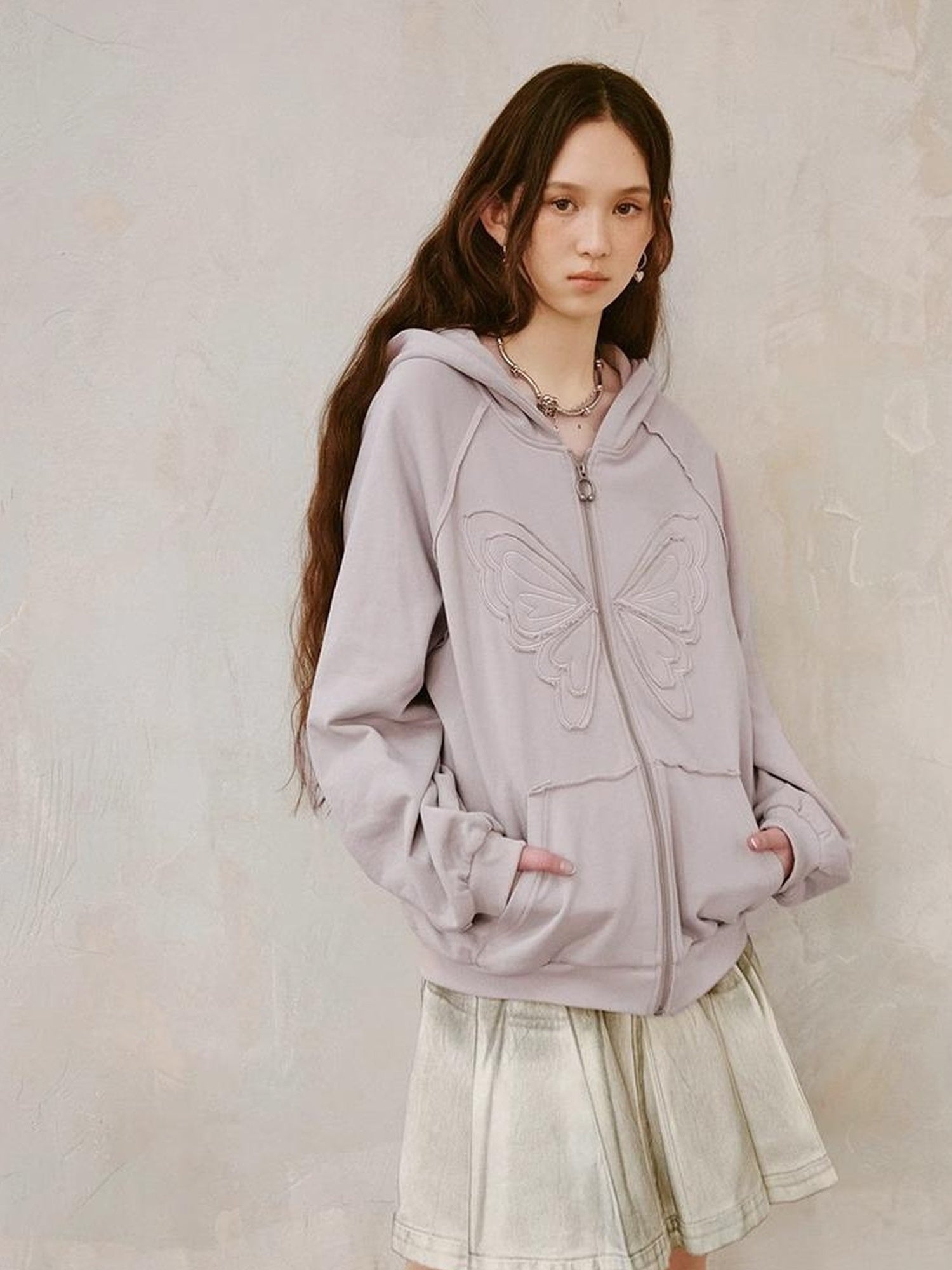DIDDI MODA Lace Bow Gray Hoodie
