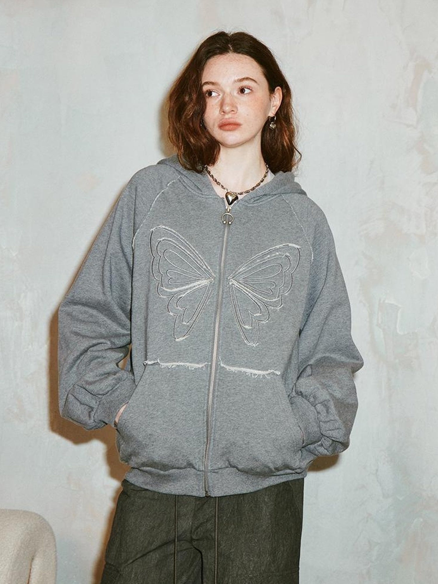 DIDDI MODA Lace Bow Gray Hoodie