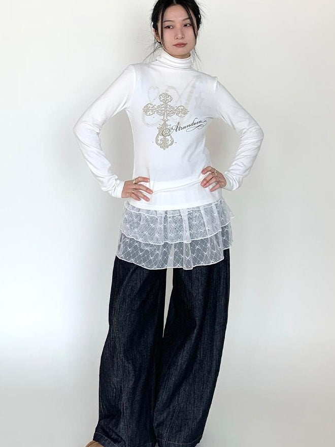 Lace Bow Layered Ruffle Tiered A-Line Mini Skirt