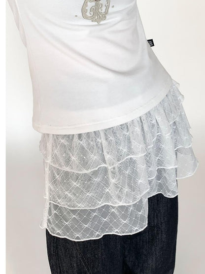 Lace Bow Layered Ruffle Tiered A-Line Mini Skirt