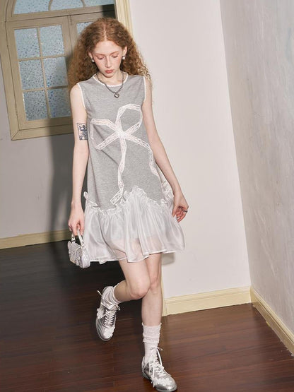 DIDDI MODA Lace Bow Sheer A Line Sundress