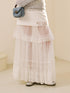 DIDDI MODA Lace Bow Trimmed Sheer Mesh Midi Skirt