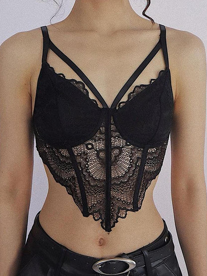 WSW WUSHENWU Lace Desire Versatile Black White Camisole