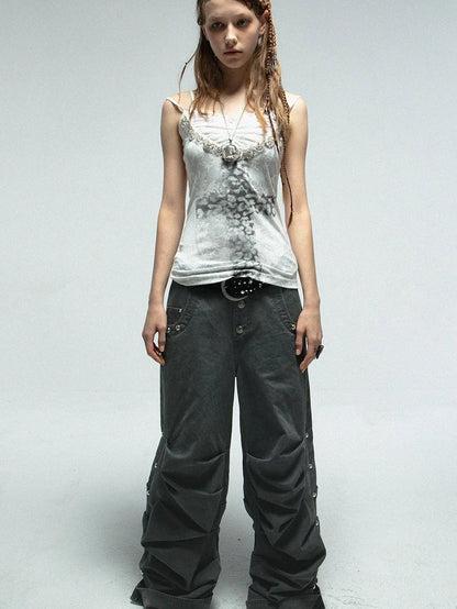 Lace Knit Cross Print Cami Top With Rhinestones Women Fashion Tops