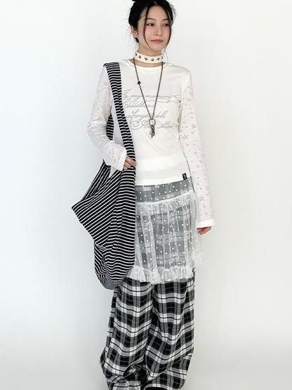Lace Mesh Polka Dot Ruffle Elastic Waist Layered Skirt