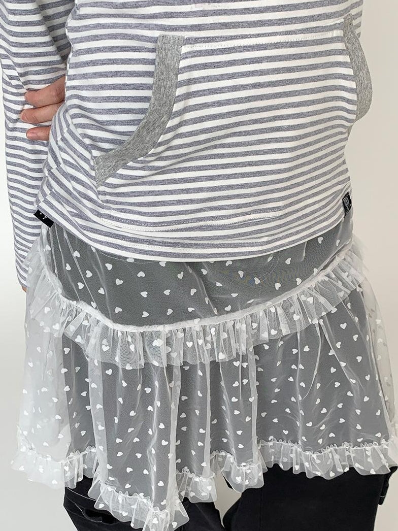 Lace Mesh Polka Dot Ruffle Elastic Waist Layered Skirt