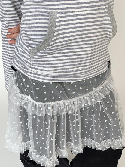 Lace Mesh Polka Dot Ruffle Elastic Waist Layered Skirt