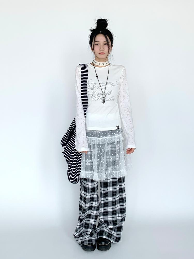 Lace Mesh Polka Dot Ruffle Elastic Waist Layered Skirt