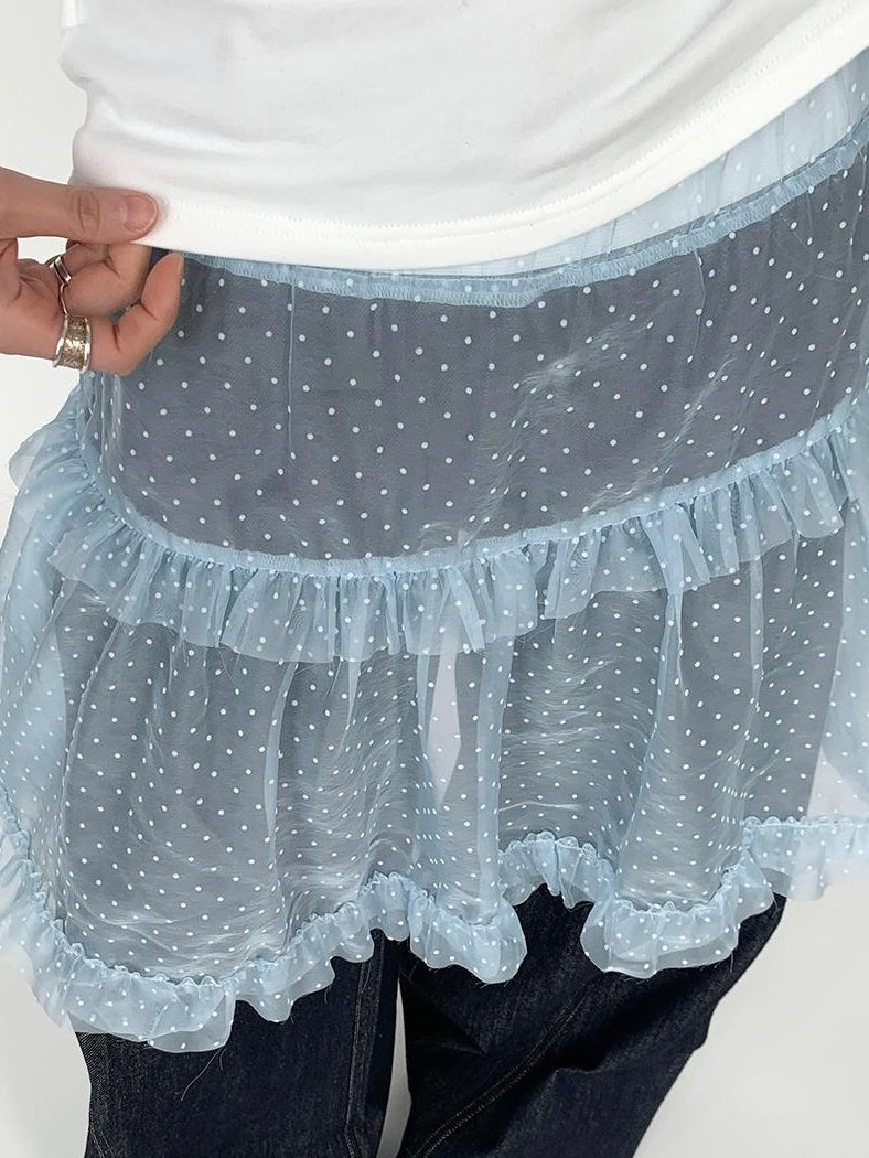 Lace Mesh Polka Dot Ruffle Elastic Waist Layered Skirt