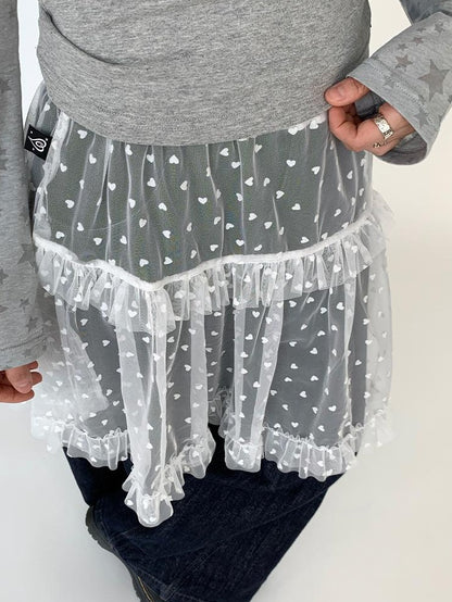 Lace Mesh Polka Dot Ruffle Elastic Waist Layered Skirt
