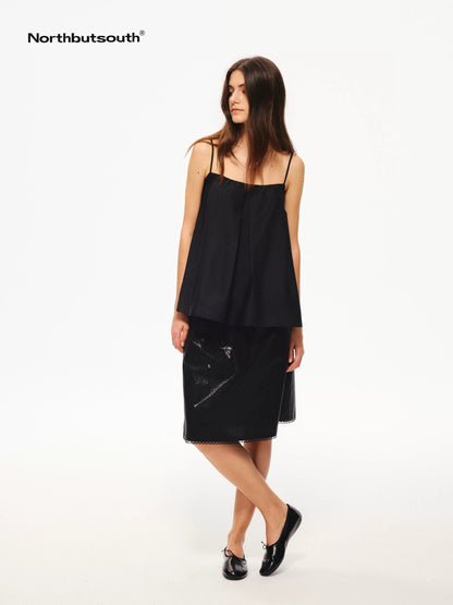 Lace Panel Pleated A Line Elastic Waist Casual Women&