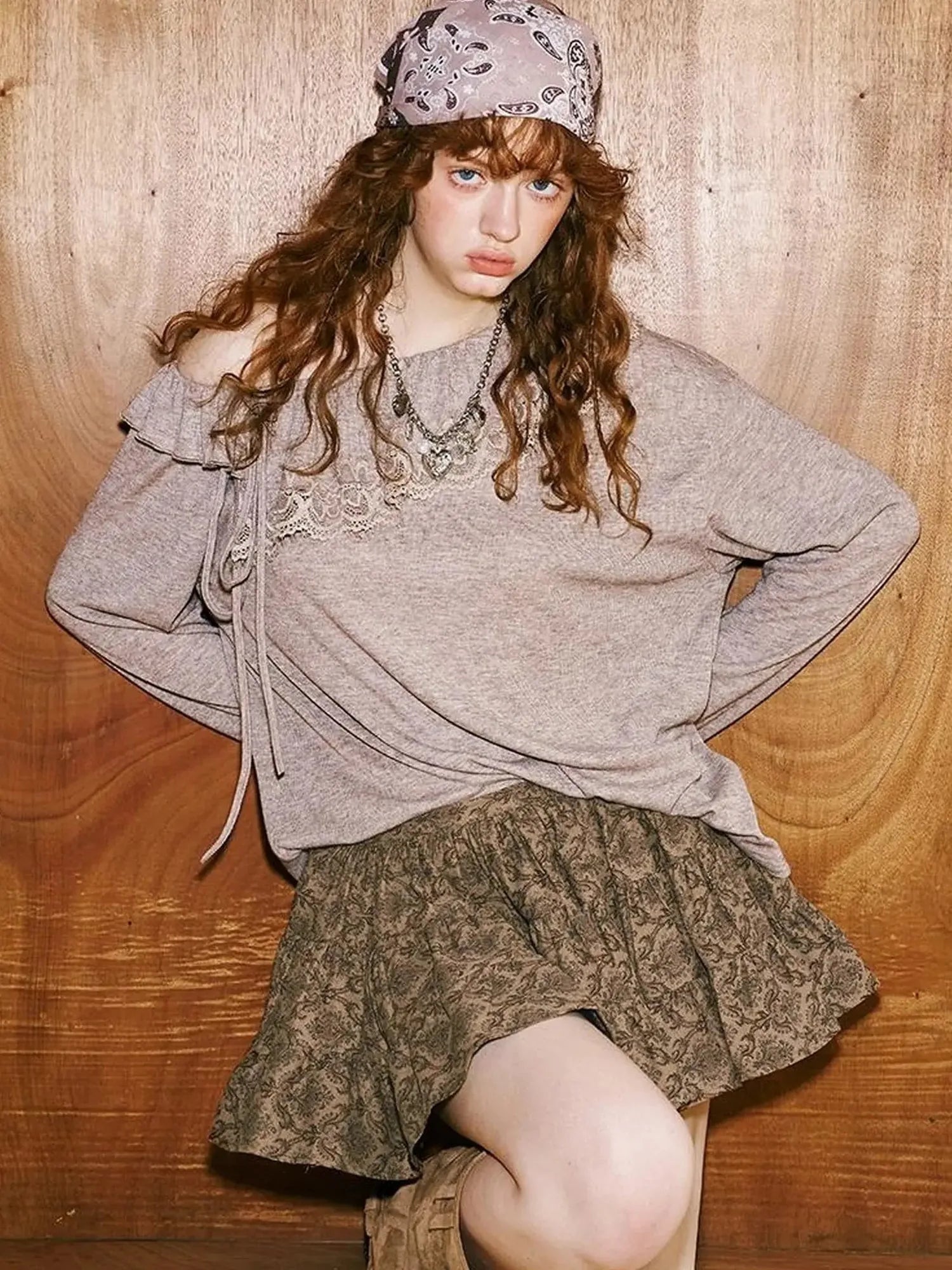 Lace Paneled Ruffle Knit Top