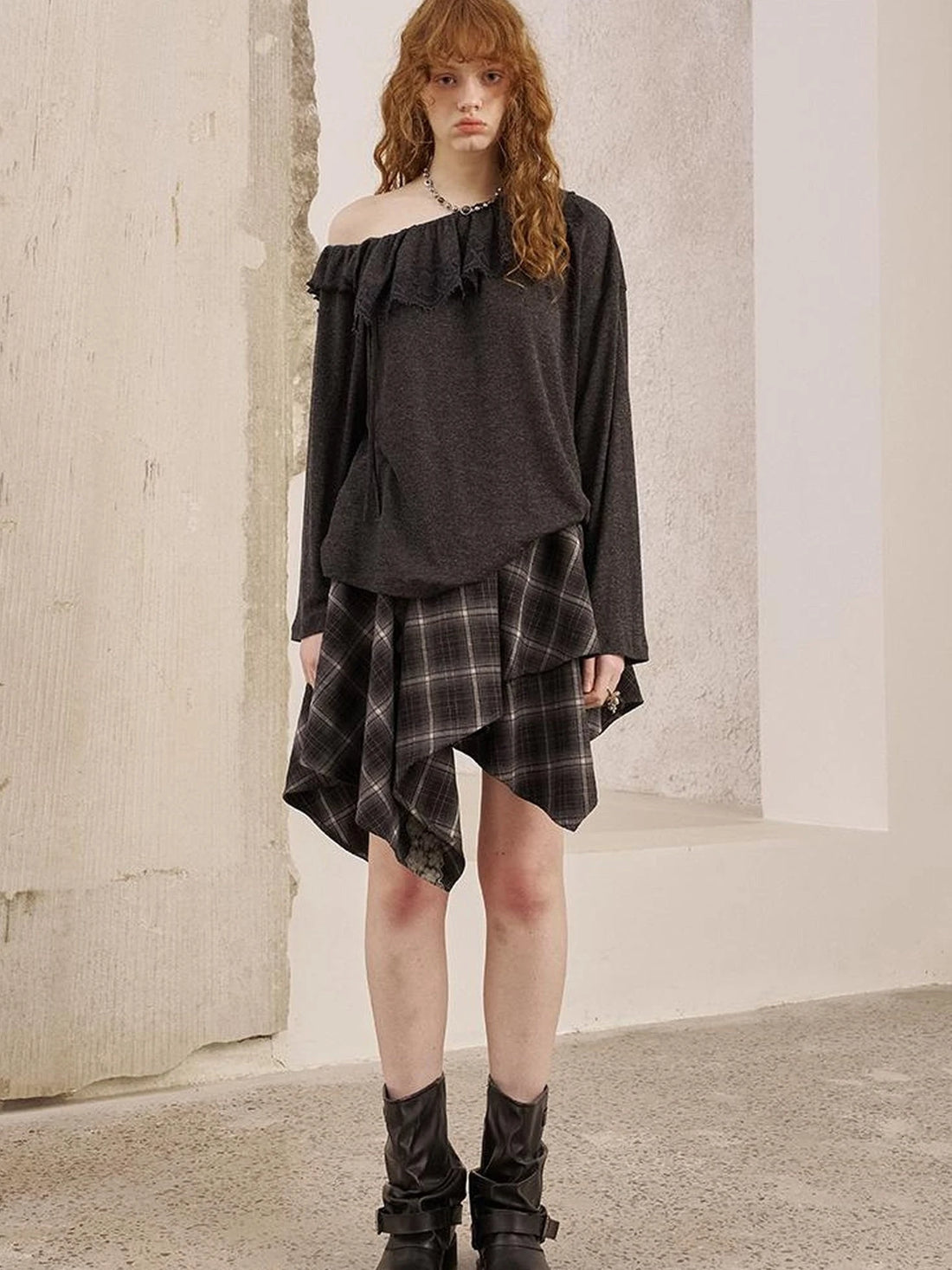 Lace Paneled Ruffle Knit Top