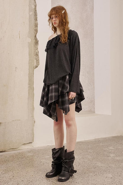 DIDDI MODA Lace Paneled Ruffle Knit Top