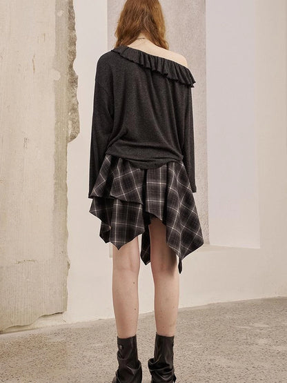 Lace Paneled Ruffle Knit Top