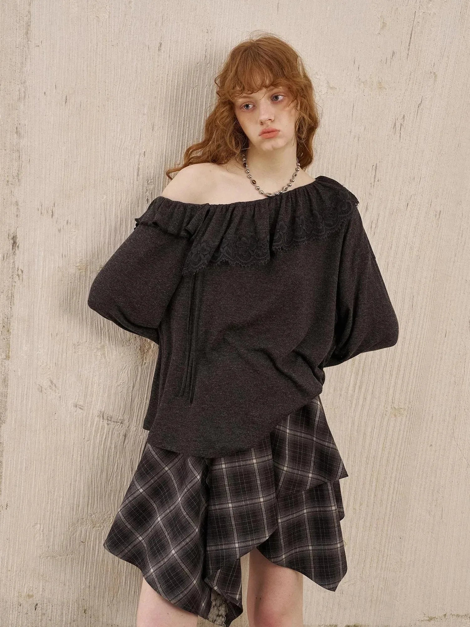 Lace Paneled Ruffle Knit Top