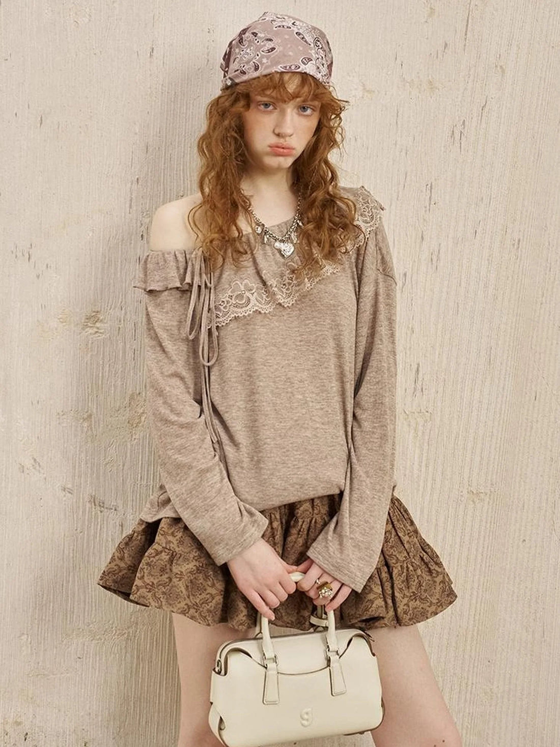 Lace Paneled Ruffle Knit Top